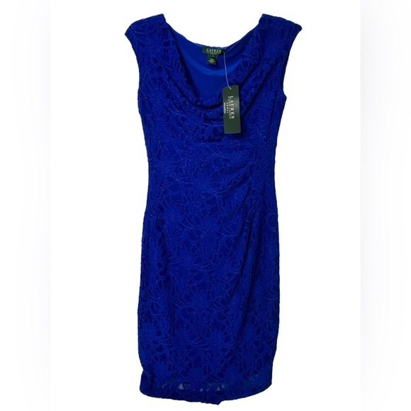 Lauren Ralph Lauren Cocktail Dress Royal Blue Sleeveless Stretch Lace Womens 4